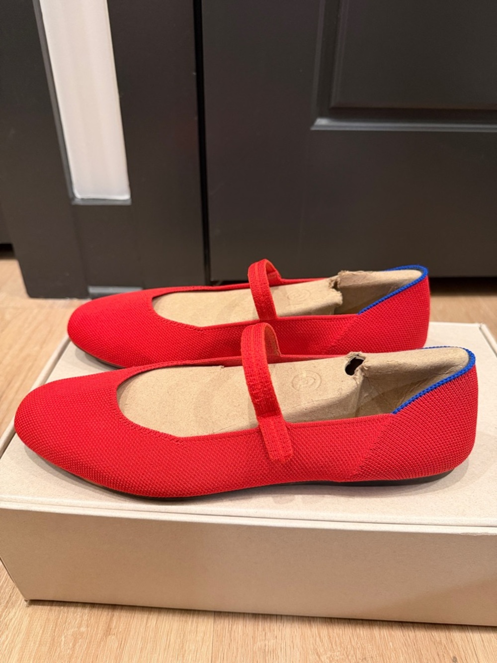 Rothy's Lollipop Red The Square Mary Jane Flats with Blue Trim size 10.5 - Picture 2 of 5